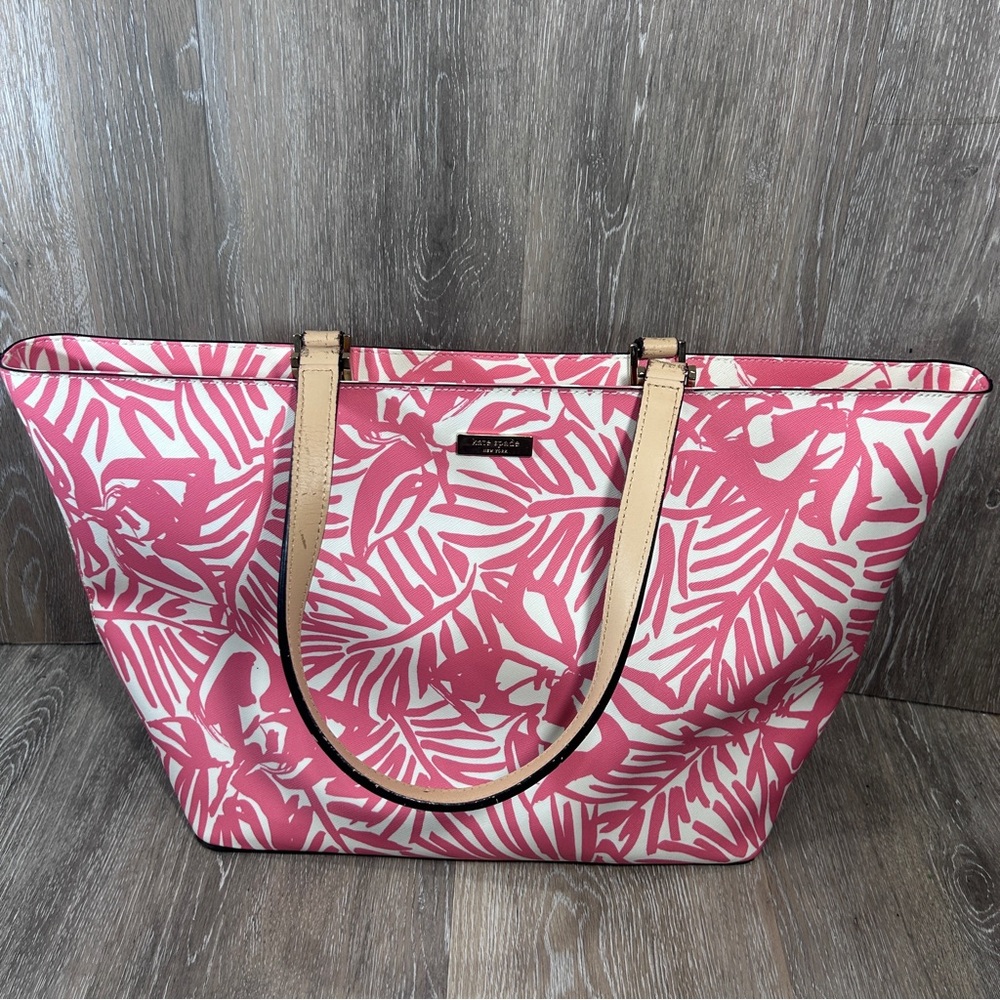 👜 Kate Spade Tropical Leaf Tote - Pink & White Bag